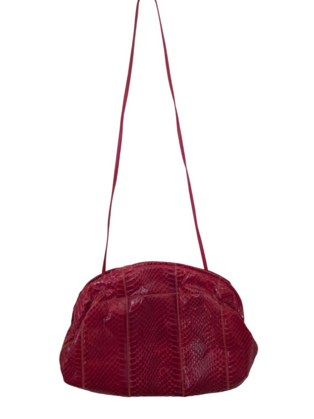 Vintage Palizzio Red Snakeskin Leather Shoulder Crossbody Clutch Bag Purse